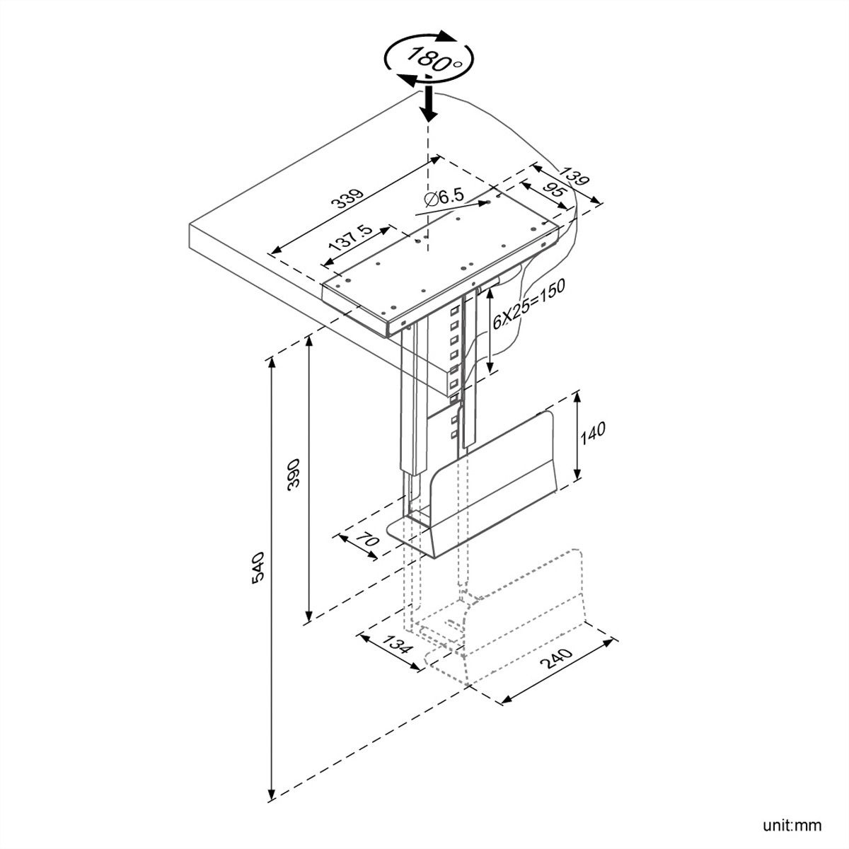 ROLINE Support Slim PC, extractible, pivot, noir