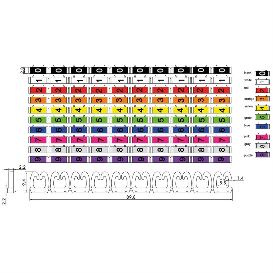 VALUE Set de marqueurs pour câbles patch, 10x 10 pièces, 4 - 5.5 mm, multicolore