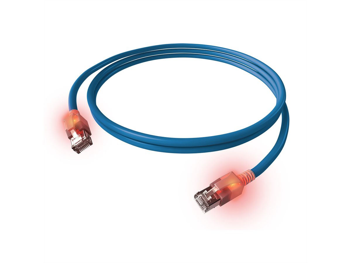 Cordon EasyLan DualBoot® LED Cat.6A (Classe EA) S/FTP, LSOH, bleu, 2 m