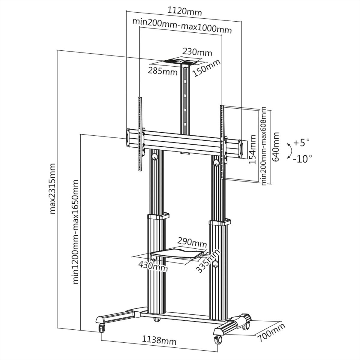 ROLINE Support LCD/TV sur roues, jusqu'à 100kg, argent