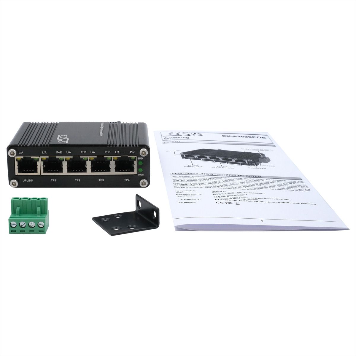EXSYS EX-62020PoE Switch Ethernet industriel 5 ports PoE