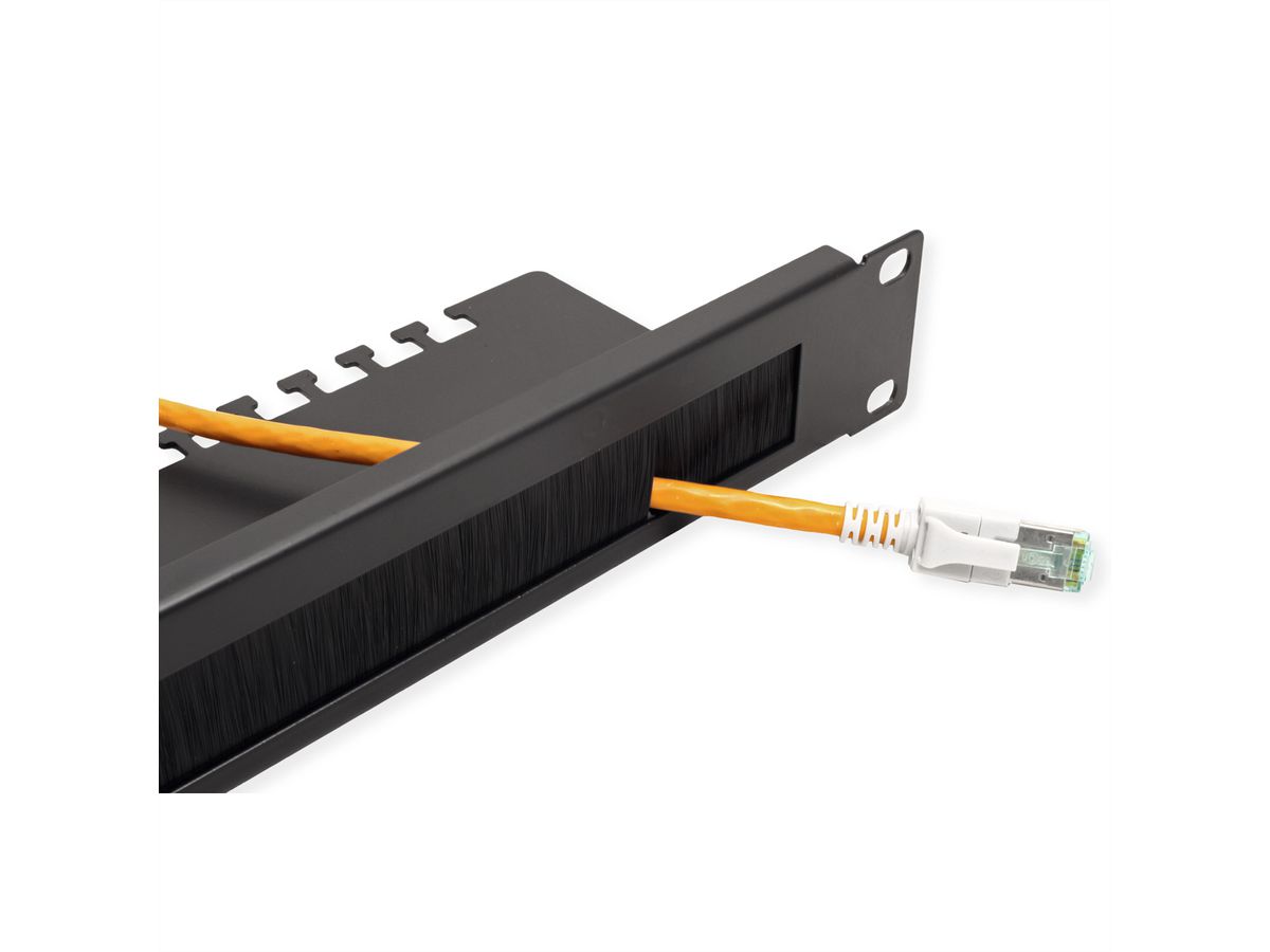 VALUE Passe-câbles 19" de 1U, avec brosse et plaque porte-câbles, noir