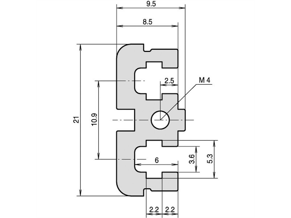 Rail horizontal SCHROFF, arrière, central, type ST, standard, 84 HP