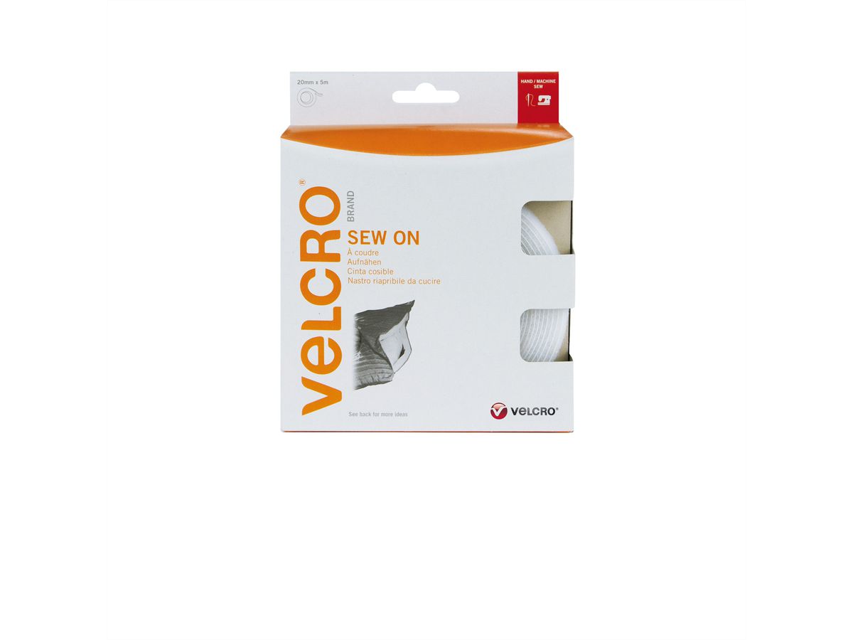 VELCRO® Crochets & velours 20mmx5m blanc, bande à coudre