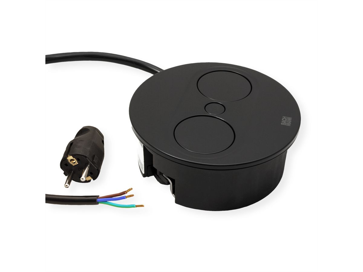 BACHMANN TWIST 2 1xUTE 1xUSB A/C 22W 2,0m AEH RAL9005 30GE rond, Mess.p.Ph. 3G4 CEE32A Lan Commutation p.D.
