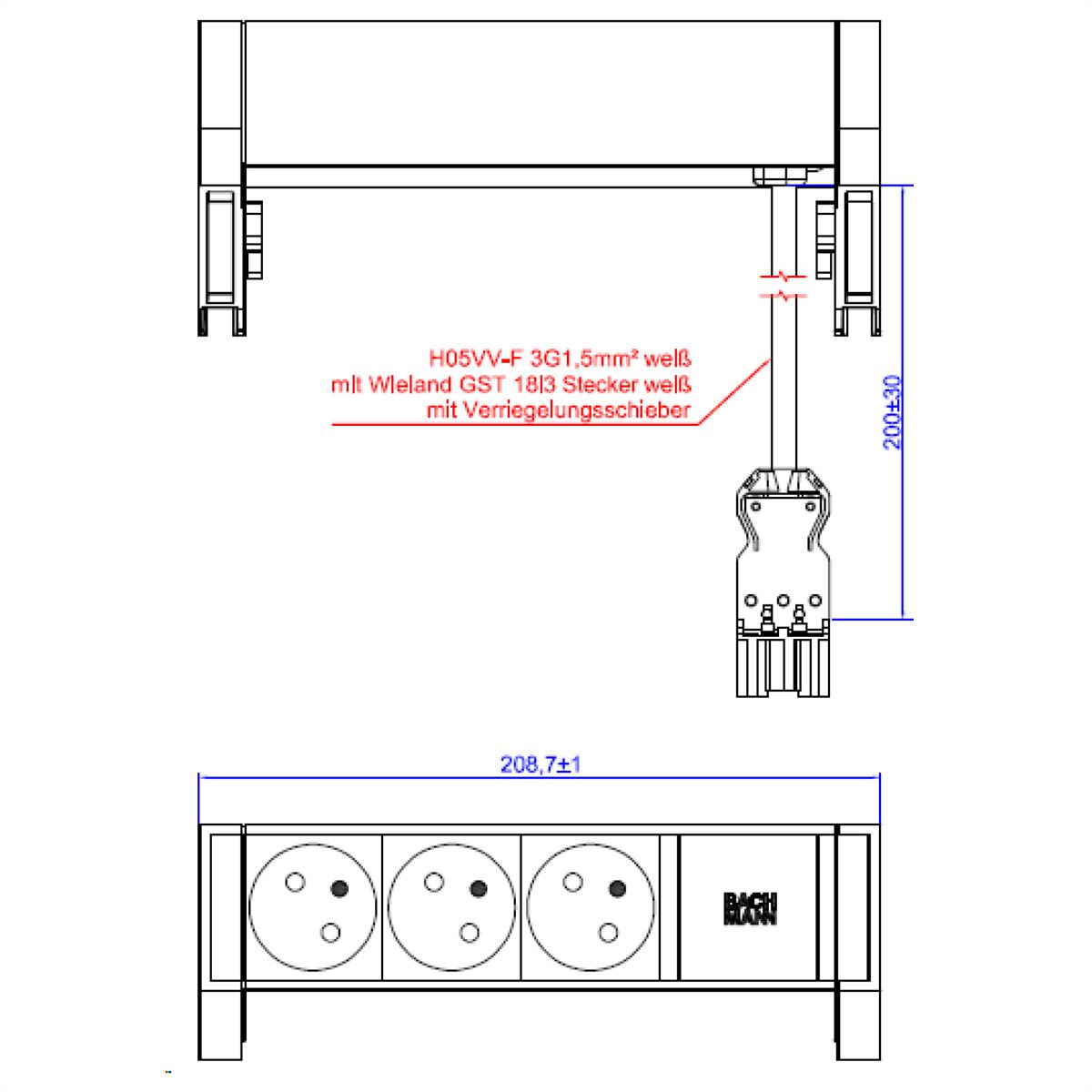 BACHMANN DESK2 white 3xUTE 0,2m GST18 RAL9010