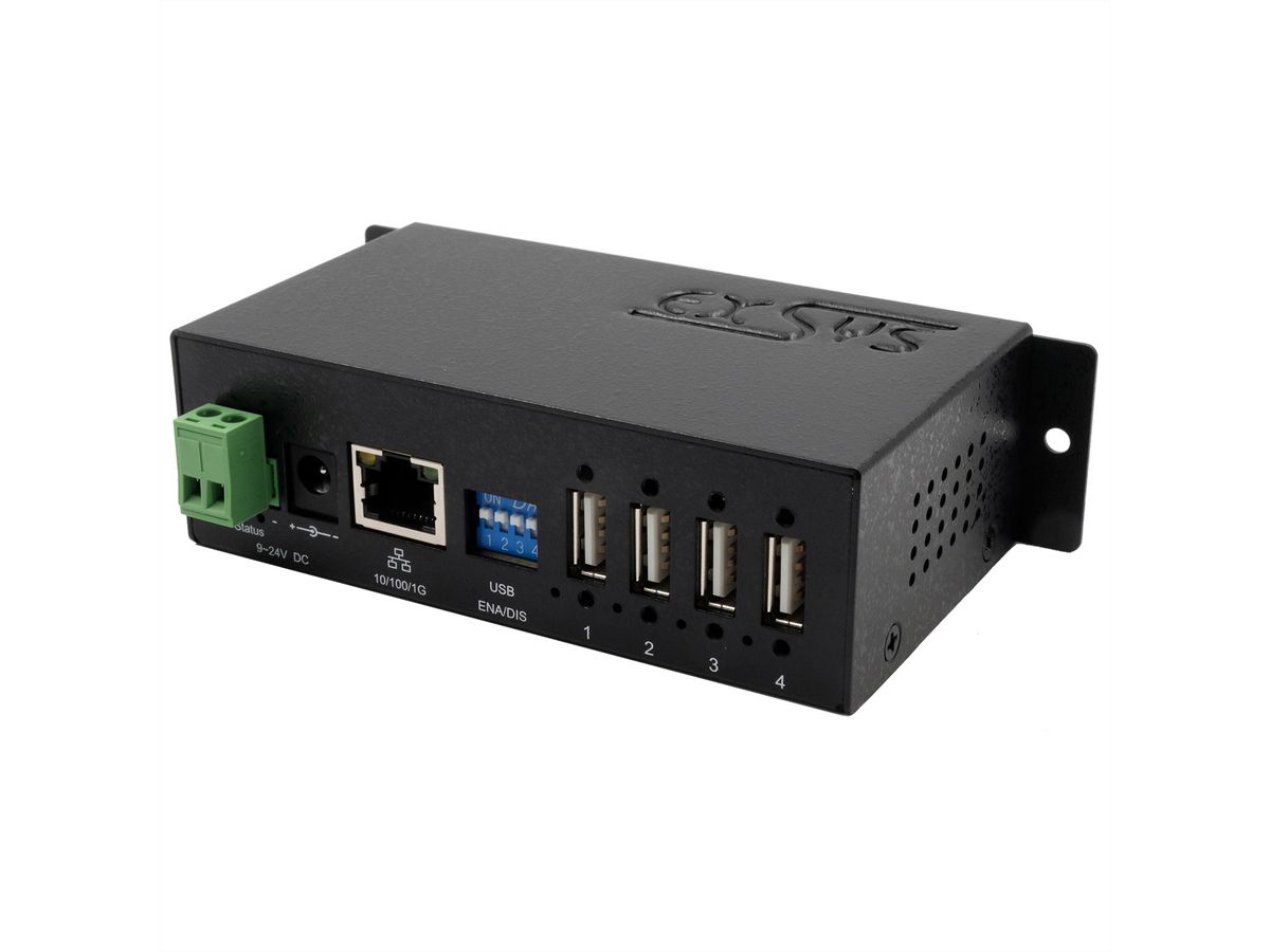 EXSYS EX-6003HMVS Serveur de périphériques 4x USB 2.0, entrée 9V-24V DC, boîtier métallique