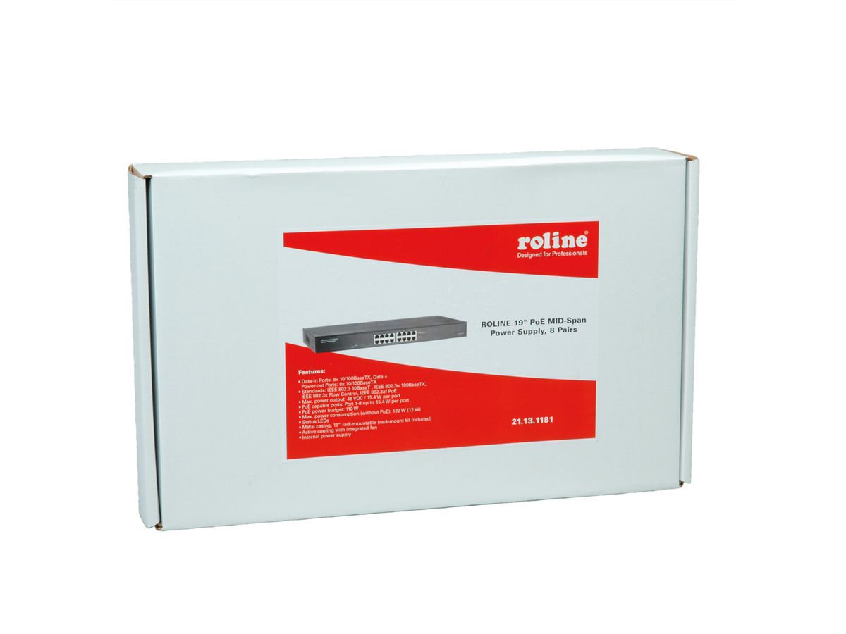 ROLINE 19" PoE MID-Span Injecteur Fast Ethernet, 8 ports