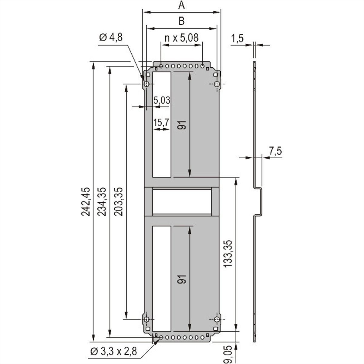 Unité enfichable de type cadre SCHROFF, panneau arrière, découpe pour un connecteur, 6 U, 14 HP