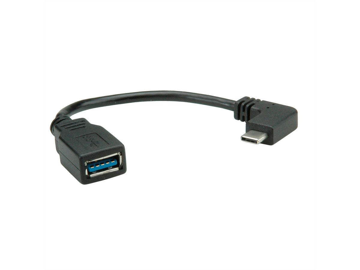 ROLINE Câble USB 3.2 Gen 1 type C coudé à 90° - A, M/F, noir, 0,15 m