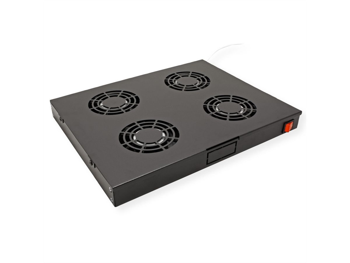 ROLINE 19" Unité de ventilation, 4 ventilateurs, thermostat, noire