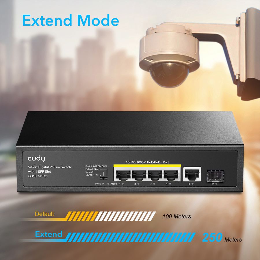 CUDY GS1005PTS Switch 5 ports Gigabit PoE+, 1x SFP 120W