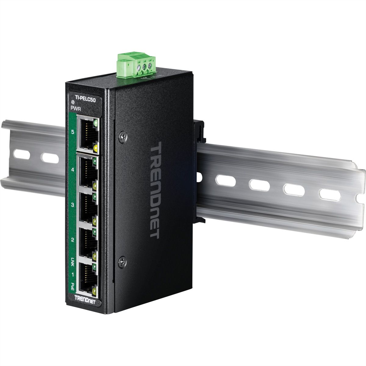 TRENDnet  TI-PELC50 Mini switch industriel rail DIN Fast Ethernet PoE+ à 5 ports