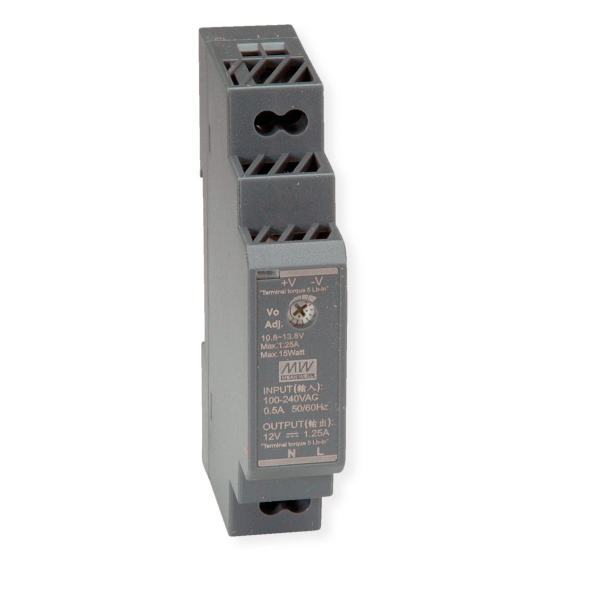 MEAN WELL HDR-15-12 Alimentation industrielle DIN 15W 12V DC, Anthracite