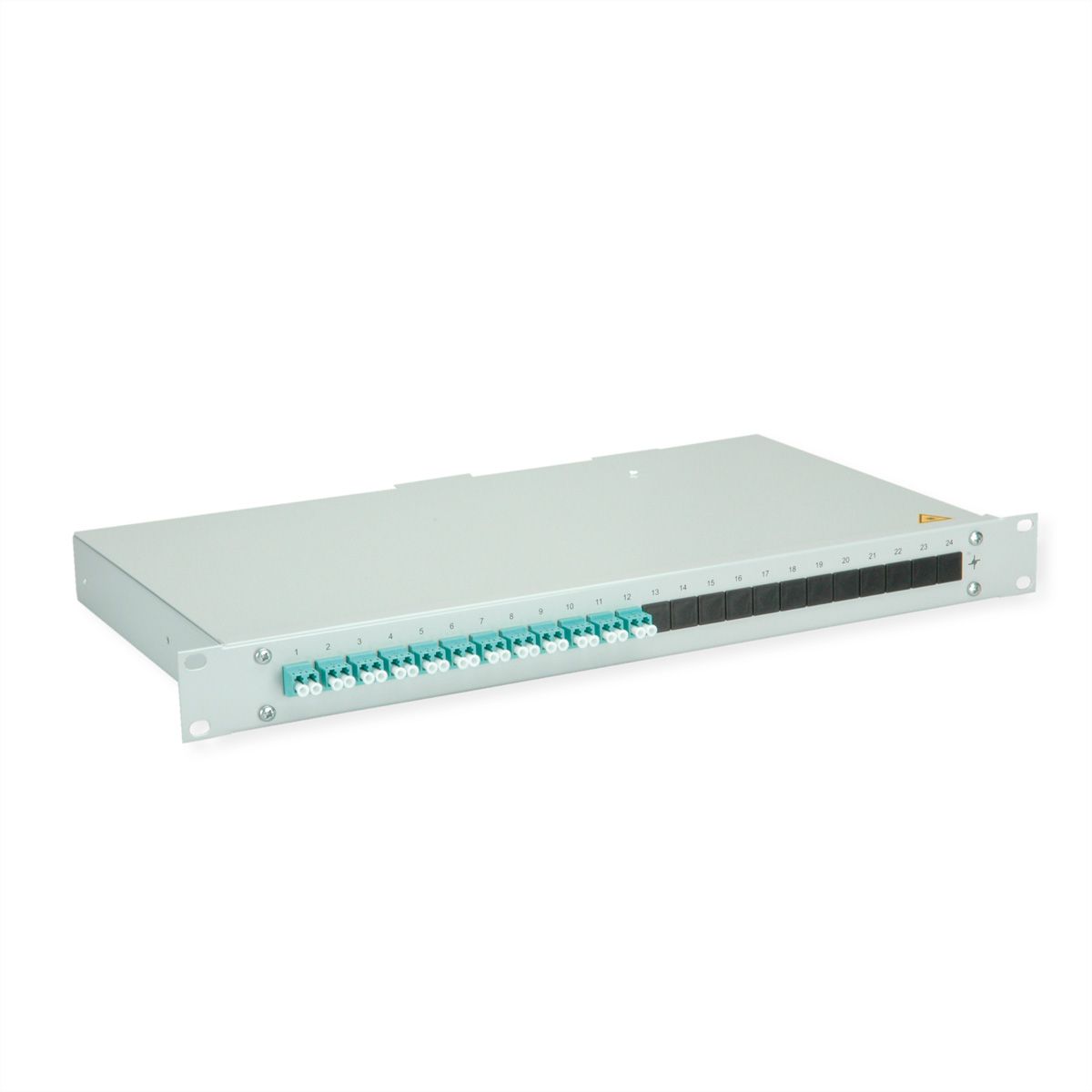 TELEGÄRTNER BASIS eco Panneau FO avec coupleurs et pigtails, 12x LC Duplex, turquoise, OM3, Grade C