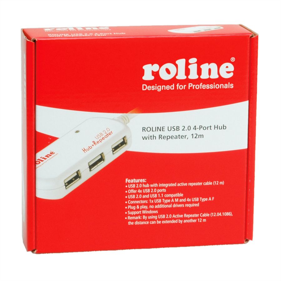 ROLINE Hub USB 2.0 4 ports avec Repeater, 12 m