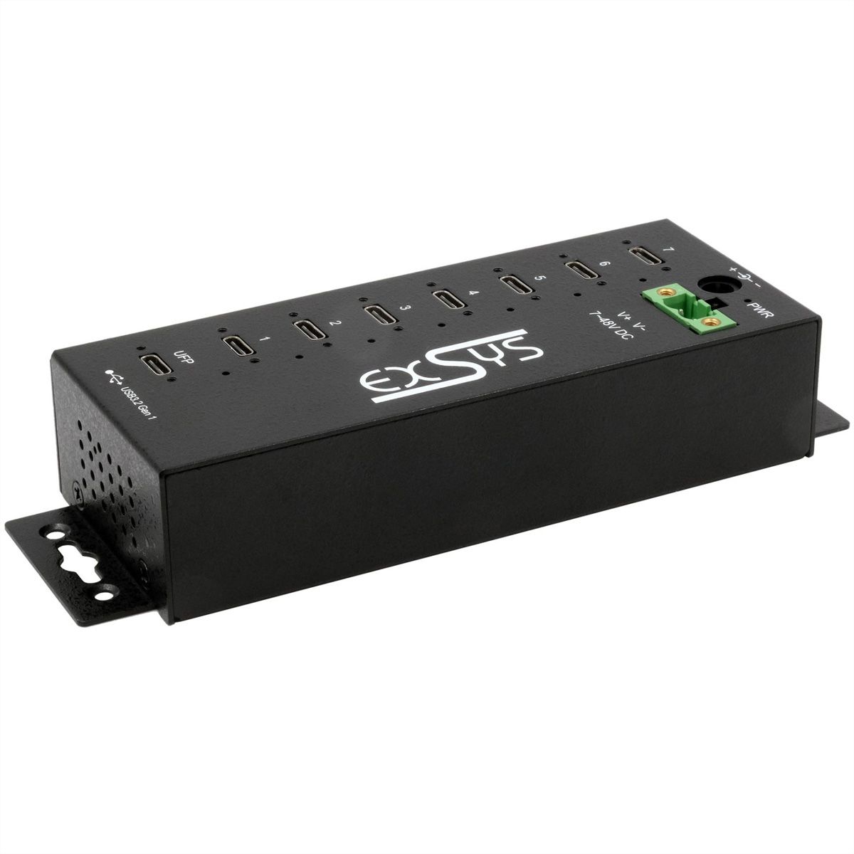 EXSYS EX-1537HMVS Hub USB-C 3.2 Gen 1 métallique à 7 ports, avec protection contre les surtensions EDS 15 kV
