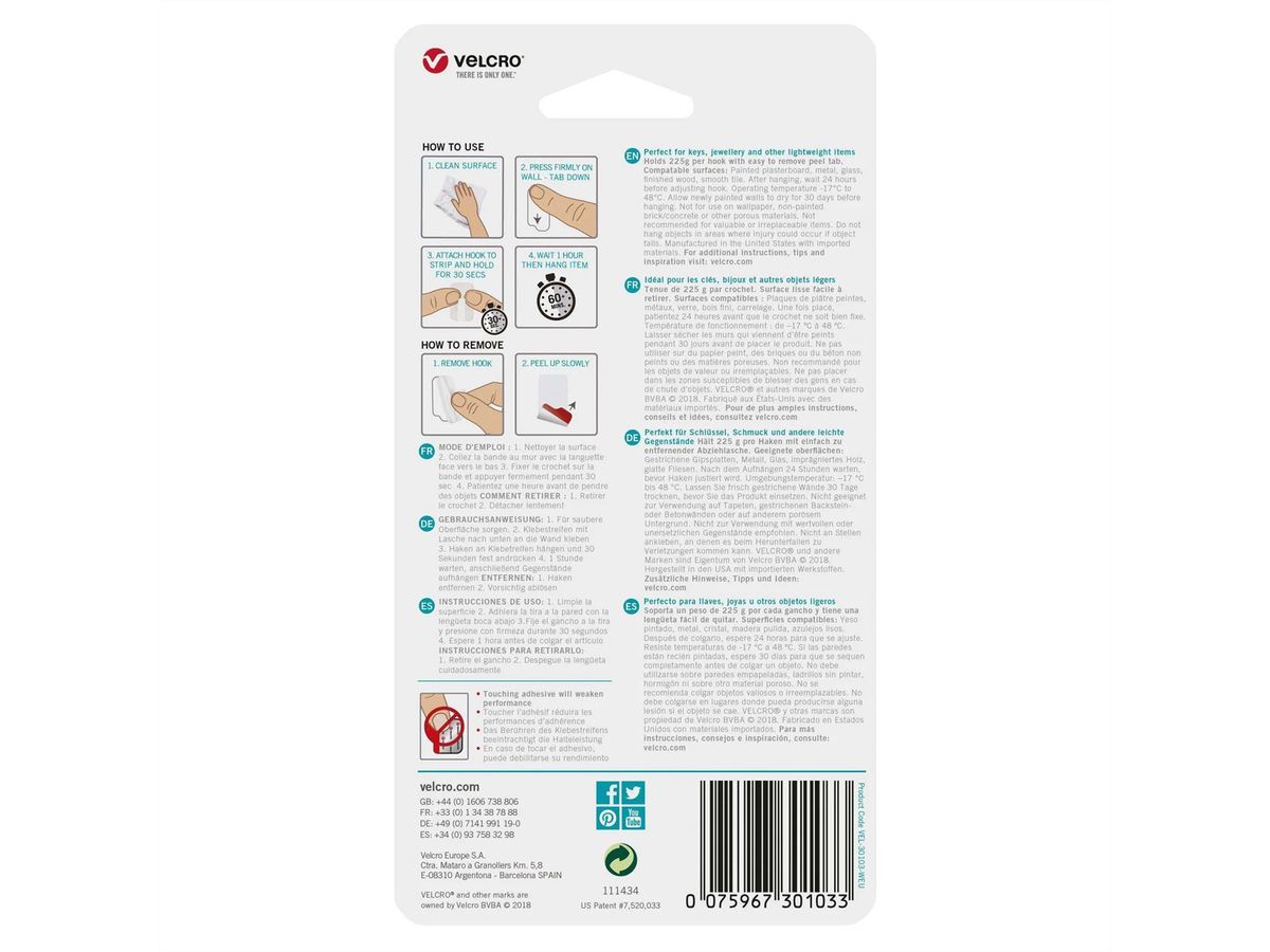 HANGables Micro Crochets adhésifs, par 8 - 225g, amovibles, blanc