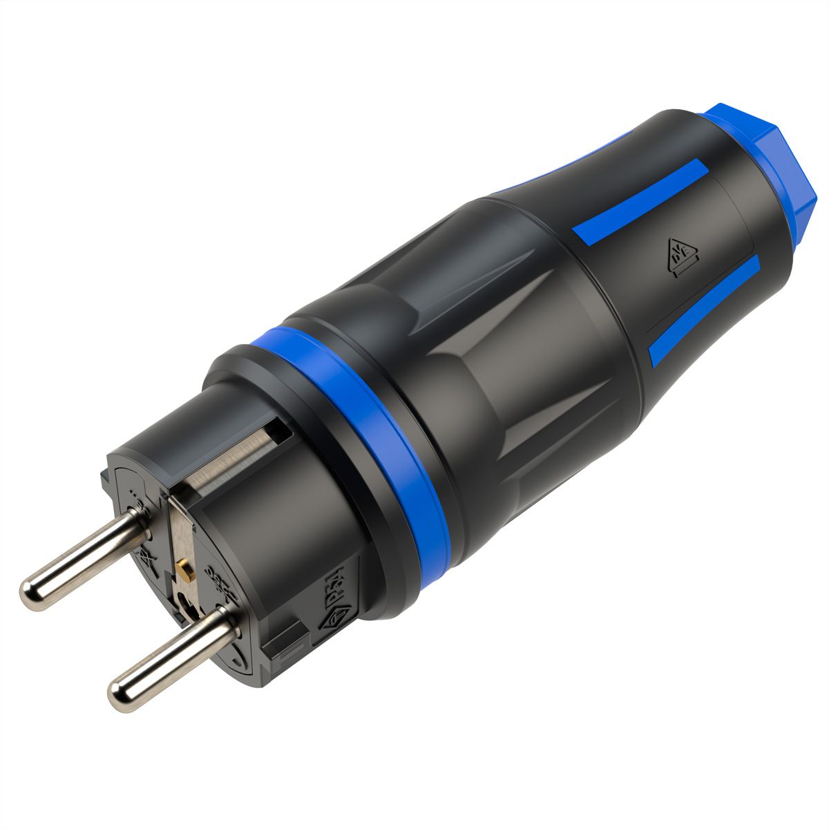 BACHMANN Connecteur de protection professionnel CEE7/7 , caoutchouté, IP54, bleu / noir