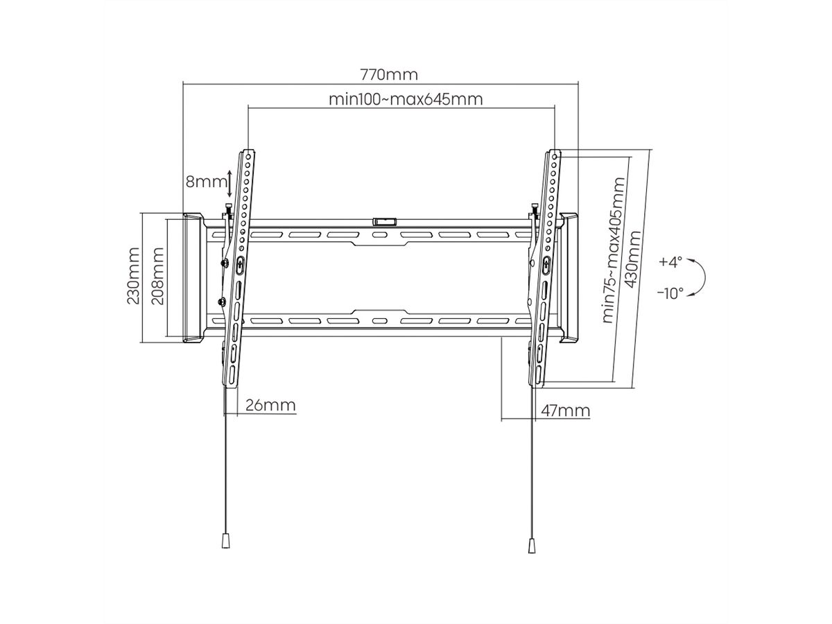 VALUE Support mural TV, distance murale de 47 mm, inclinable, <203,2cm/80", <75kg