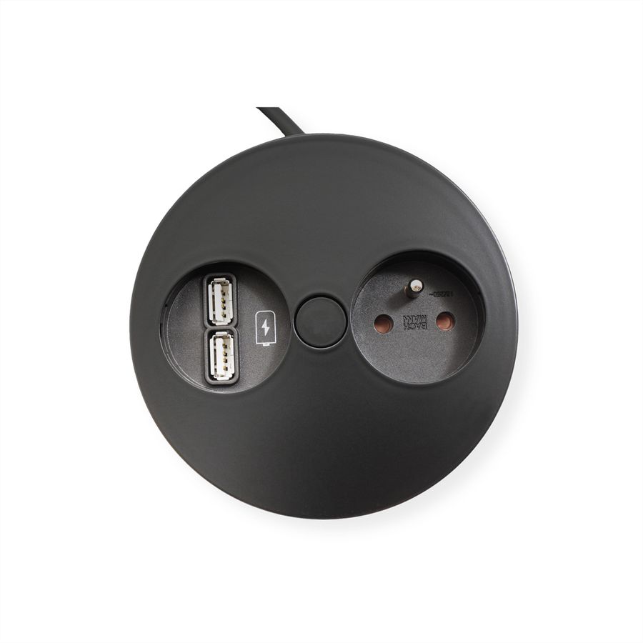 BACHMANN TWIST Prise 1x UTE, chargeur USB, noir, 2 m