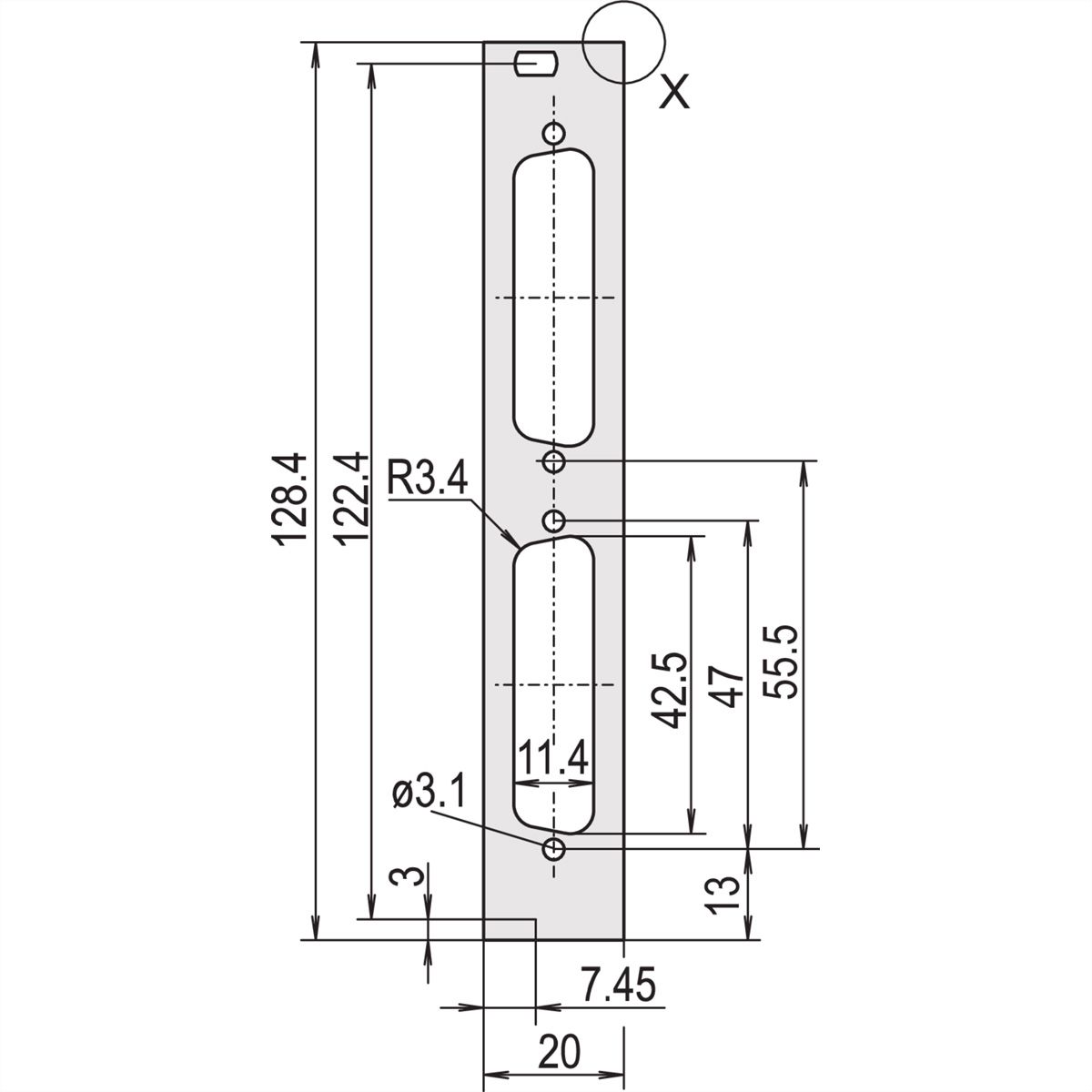 SCHROFF Face avant profilée, blindée, découpe Sub-D, 3 U, 4 HP, 2 x 25 broches, 2,5 mm, alu, anodisé avant, conducteur arrière