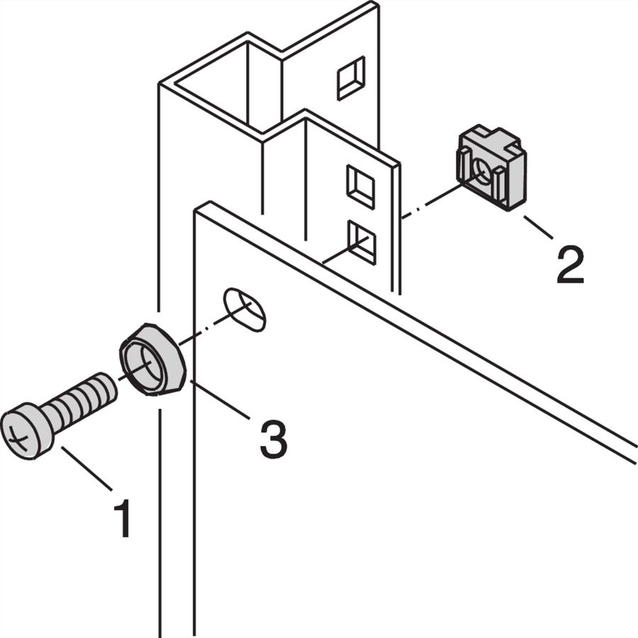 Kit d'assemblage SCHROFF 19", 4 x Vis M5x12, Ecrou de mise à la terre M5 pour glissières de sécurité