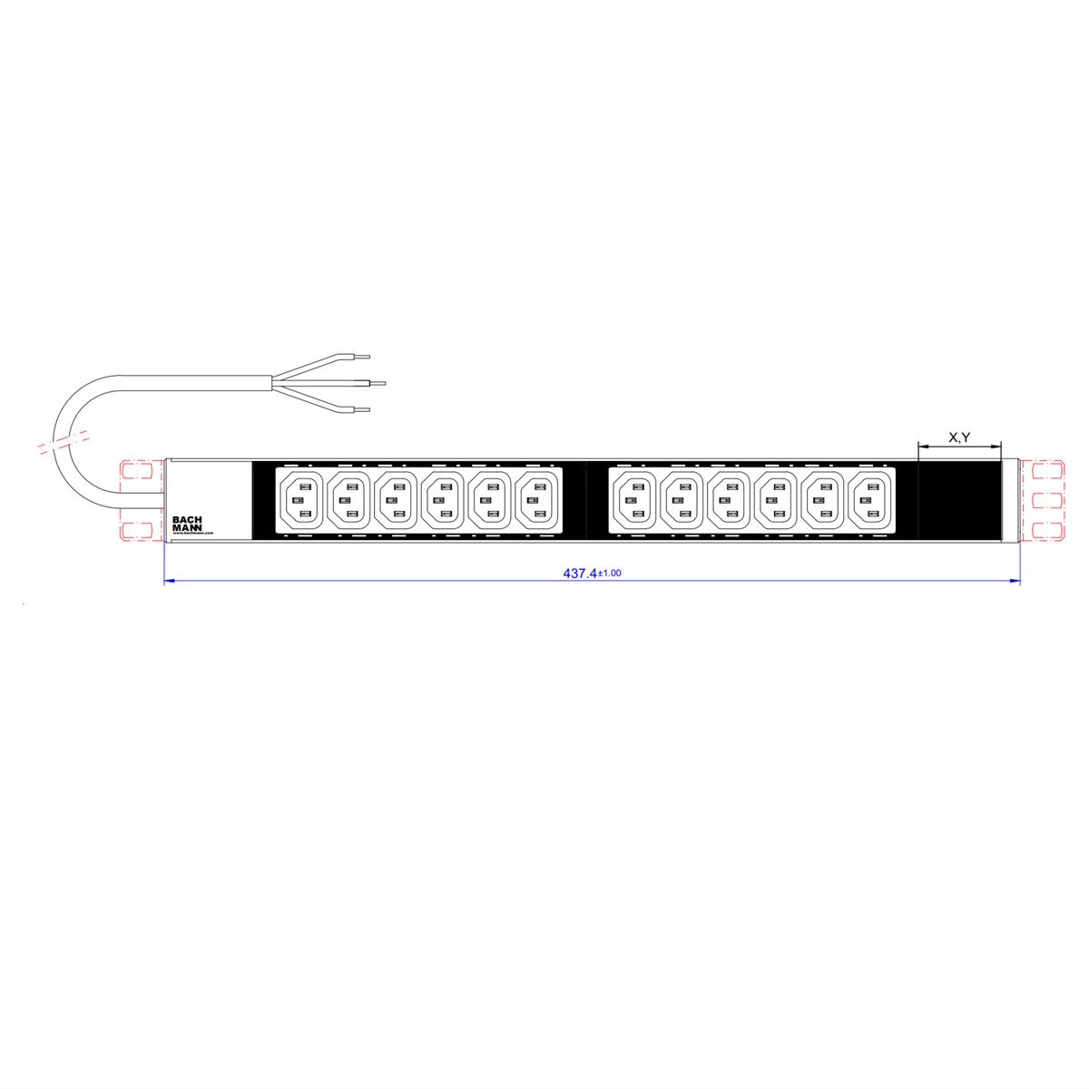BACHMANN PDU Basic 19" 1U (230-400 V / 50 Hz), équerre de fixation incluse