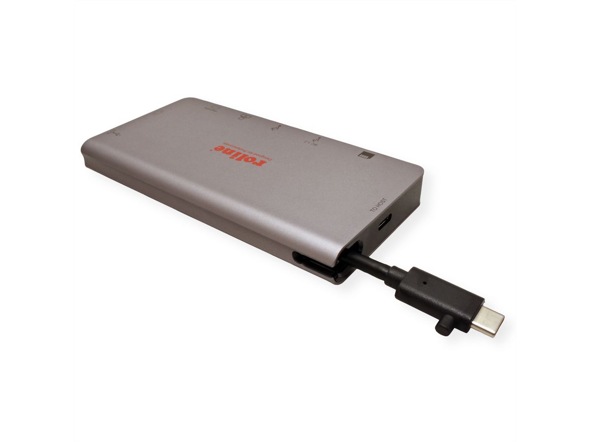 ROLINE Station d'accueil USB type C, HDMI  4K, VGA, 2x USB 3.2 Gen 1, 1x LAN, 1x PD, 1 lecteur de carte