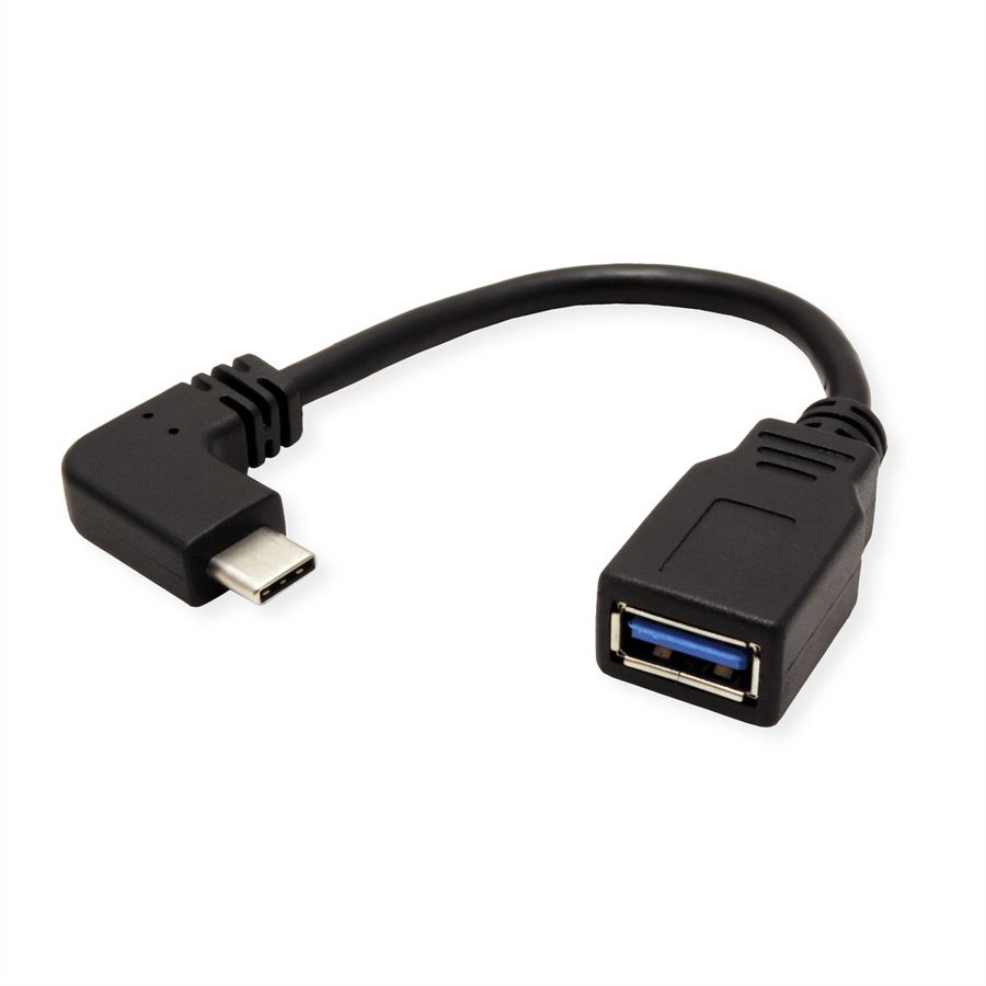 ROLINE Câble USB 3.2 Gen 1 type C coudé à 90° - A, M/F, noir, 0,15 m