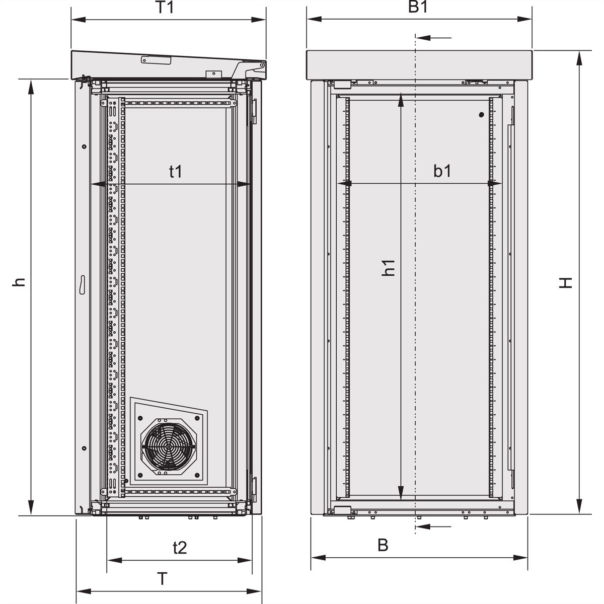 SCHROFF Armoire modulaire de ventilation pour l'extérieur avec porte double, ventilateur, 1510H 1300W 600D
