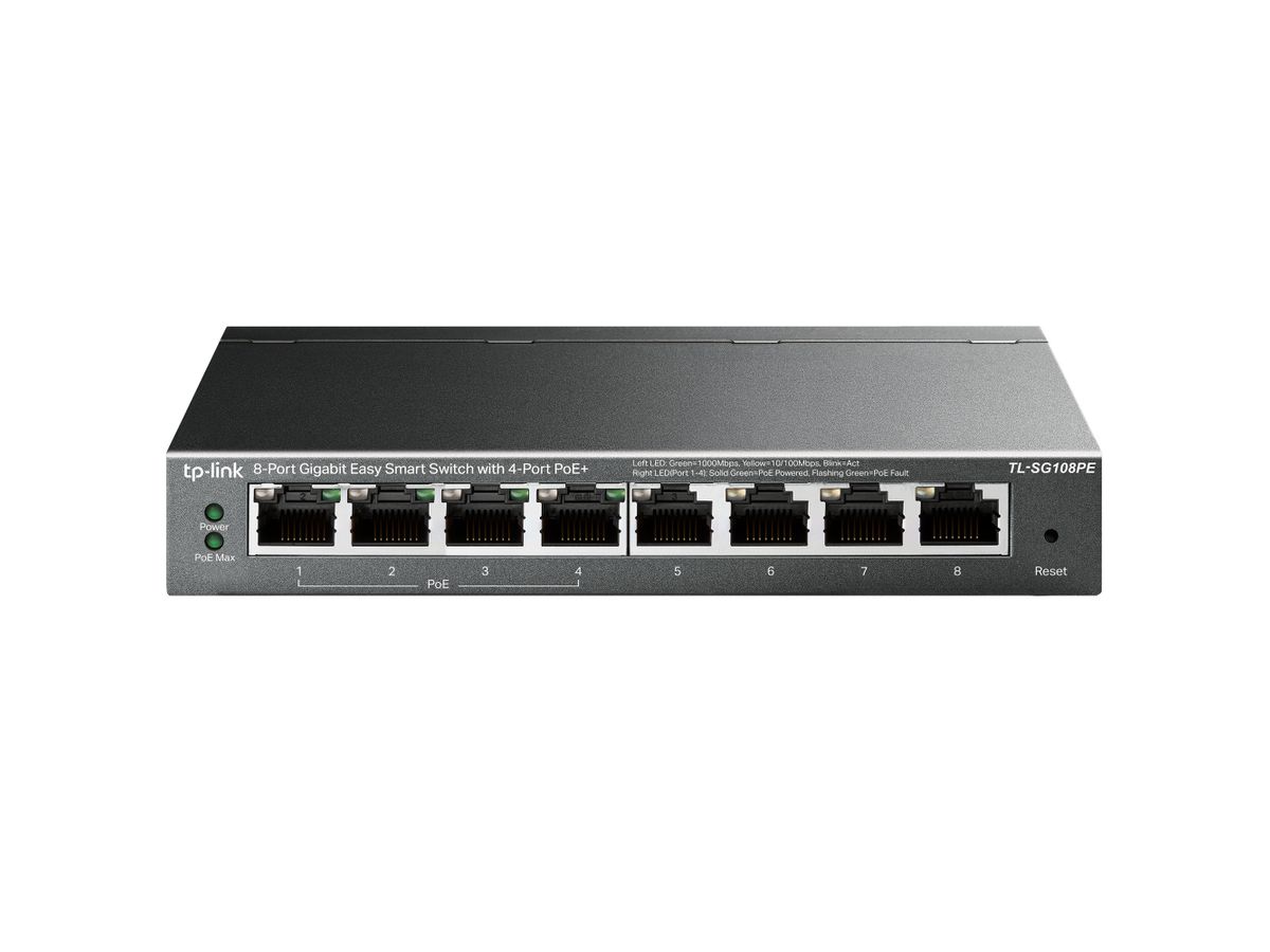 TP-Link TL-SG108PE commutateur réseau Non-géré L2 Gigabit Ethernet (10/100/1000) Connexion Ethernet, supportant l'alimentation via ce port (PoE) Noir