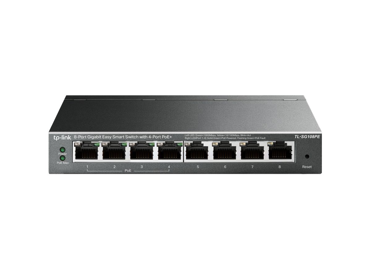 TP-Link TL-SG108PE commutateur réseau Non-géré L2 Gigabit Ethernet (10/100/1000) Connexion Ethernet, supportant l'alimentation via ce port (PoE) Noir