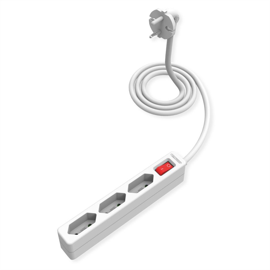 VALUE Multiprise 3 ports type Euro, avec interrupteur et fiches profilées, blanc, 2 m