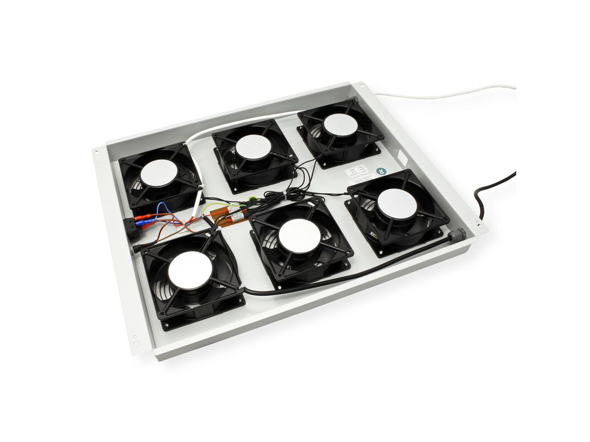 ROLINE 19" Unité de ventilation de toit, 6 ventilateurs, Thermostat pour baie serveur, grise