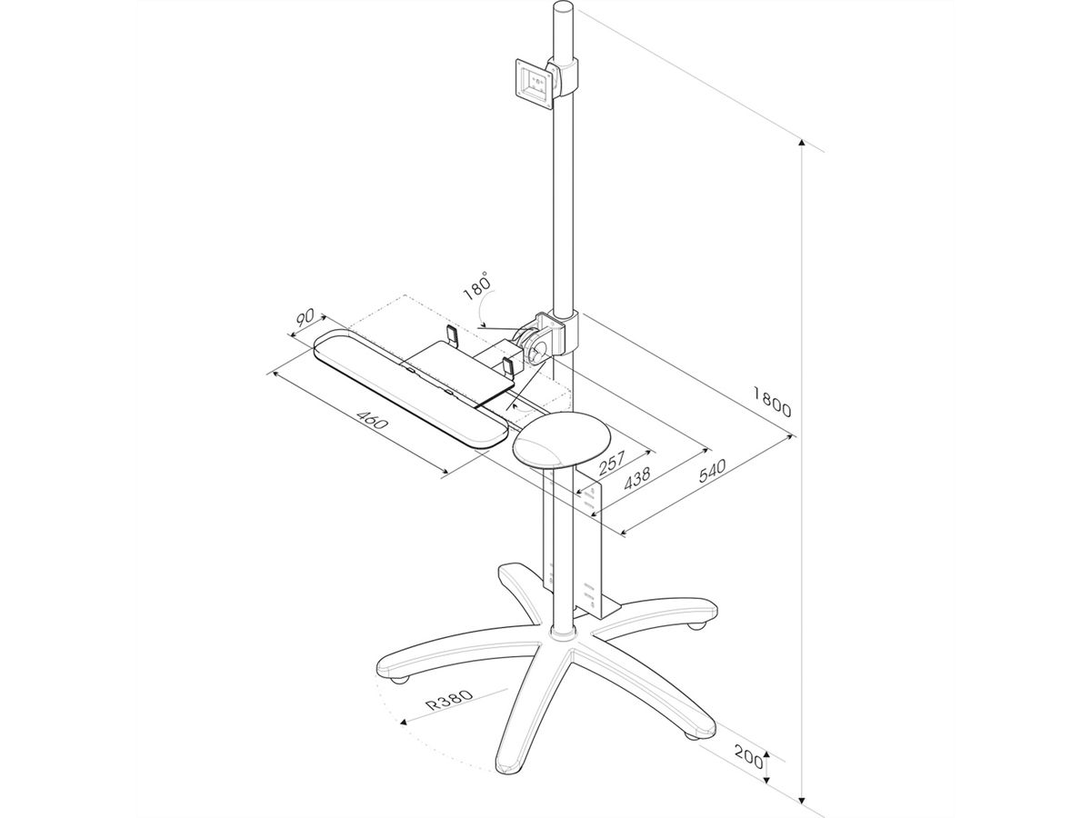 ROLINE Support sur roues PC / LCD, 180 cm