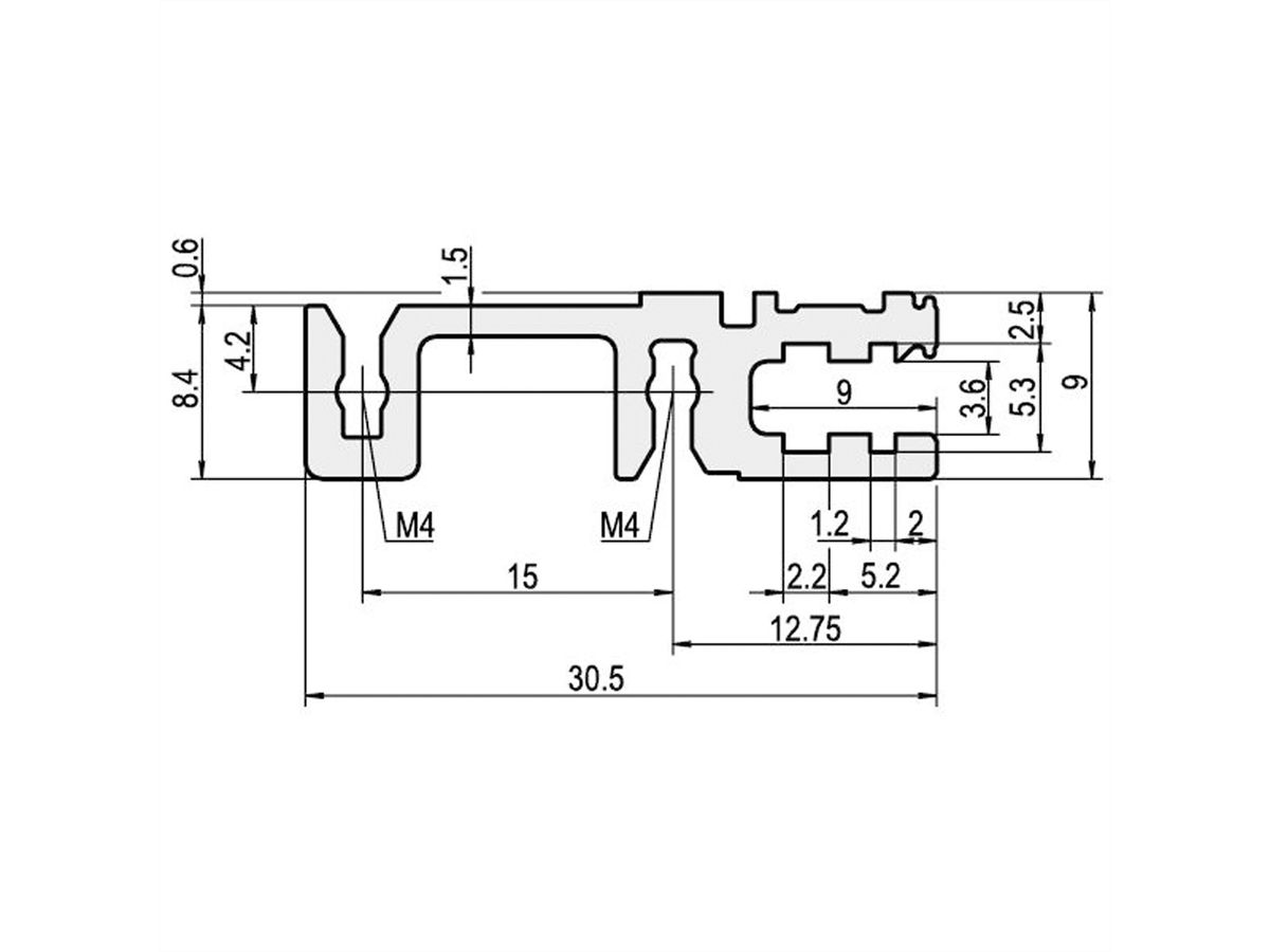 Rail horizontal SCHROFF, arrière, type H-VT, lourd, 42 HP