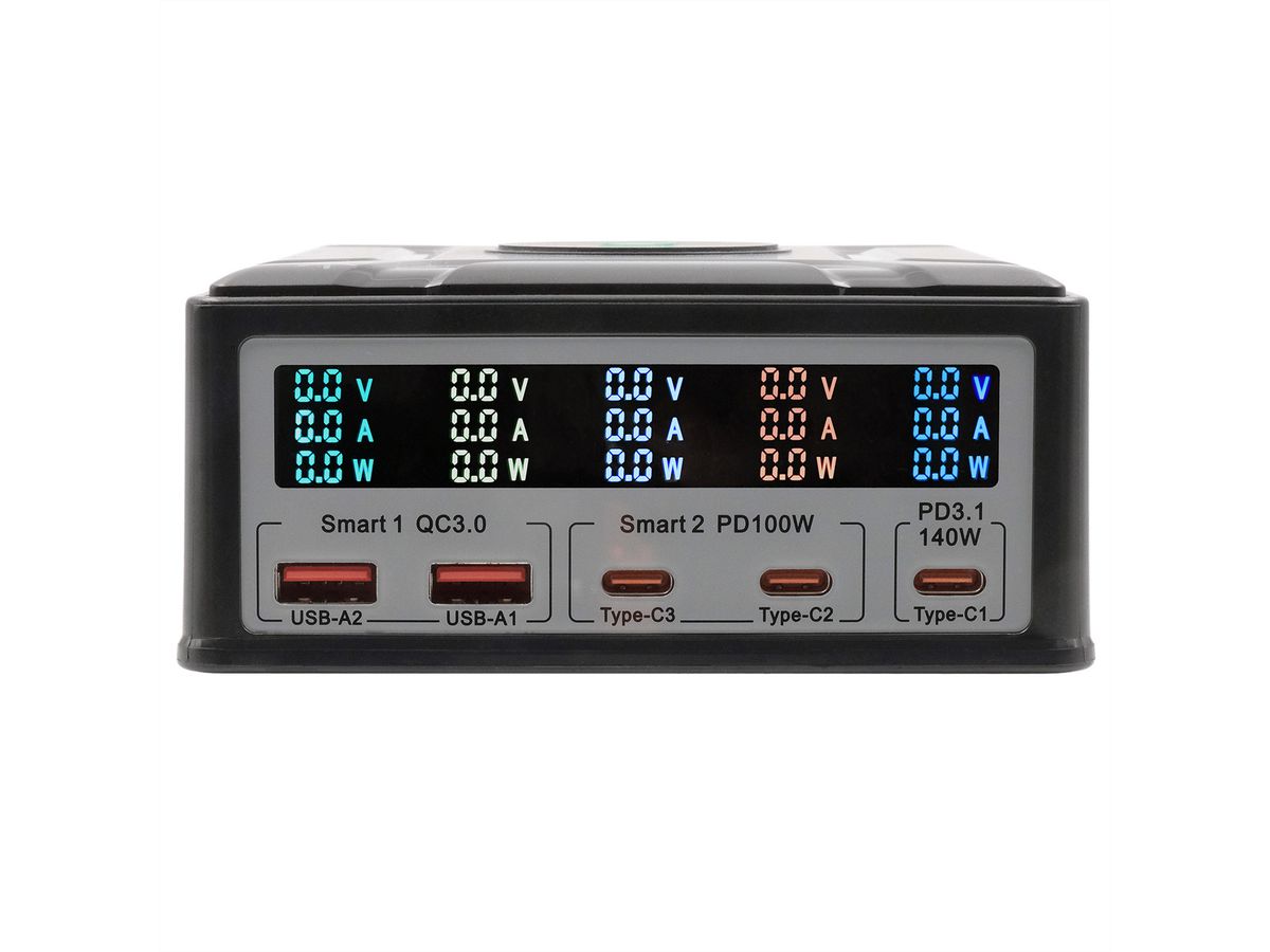 EXSYS EX-1107 Chargeur multiports High Power, QI 15W et USB-C PD à max. 260W