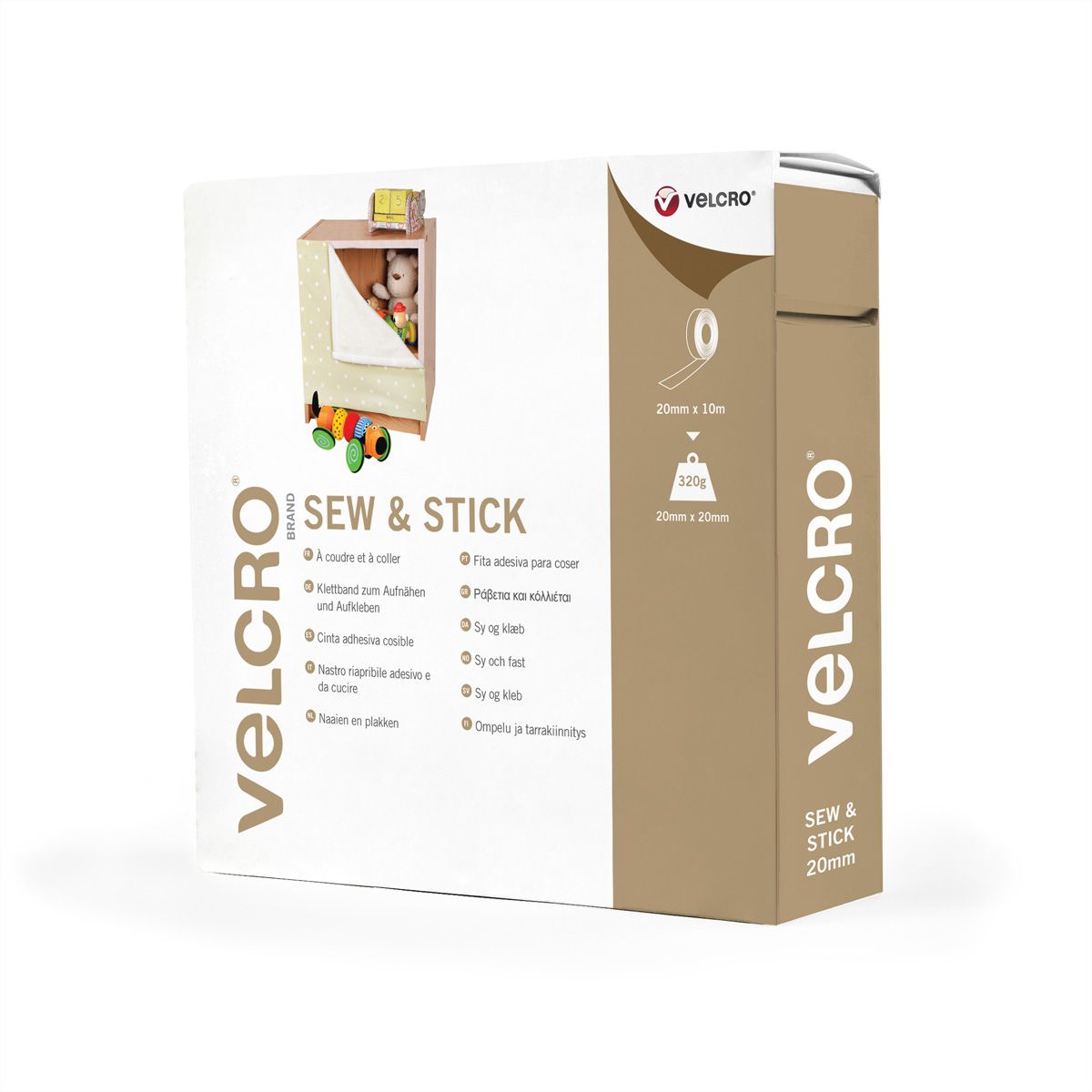 VELCRO® Crochets & velours 20mmx10m blanc, bande à coudre et à coller