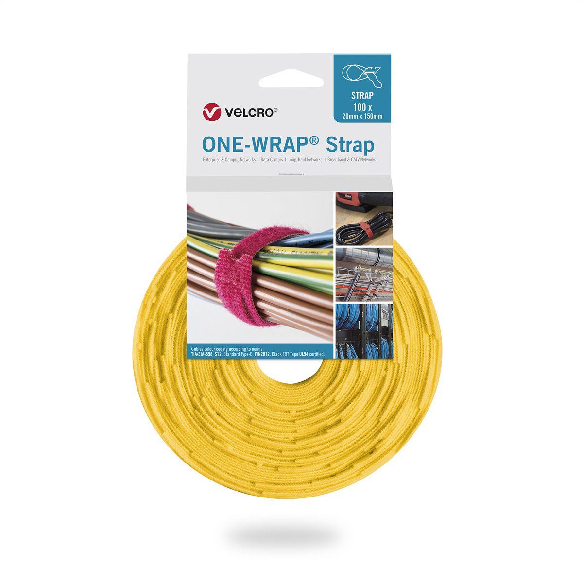 VELCRO® One Wrap® Strap 20mm x 200mm, 100 pièces, jaune