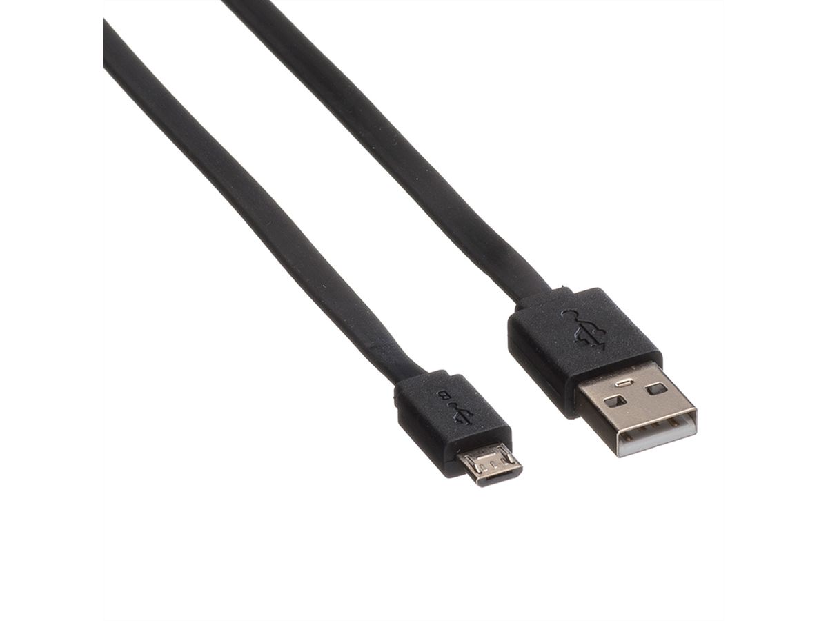 ROLINE Câble USB 2.0, USB A mâle - Micro USB B mâle, noir, 1 m
