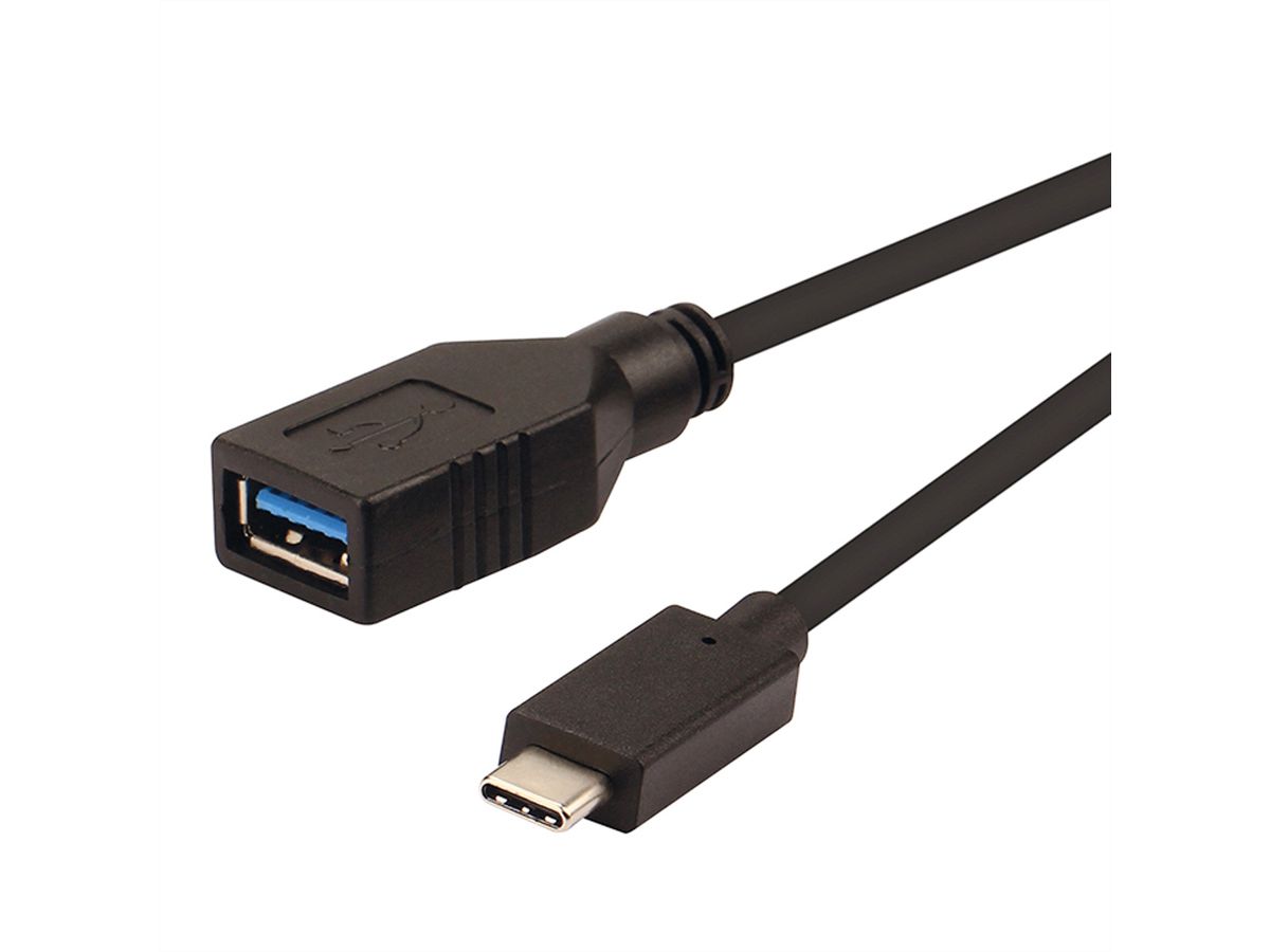 ROLINE Câble USB 3.2 Gen 1, type C - A, M/F, OTG, noir, 0,15 m