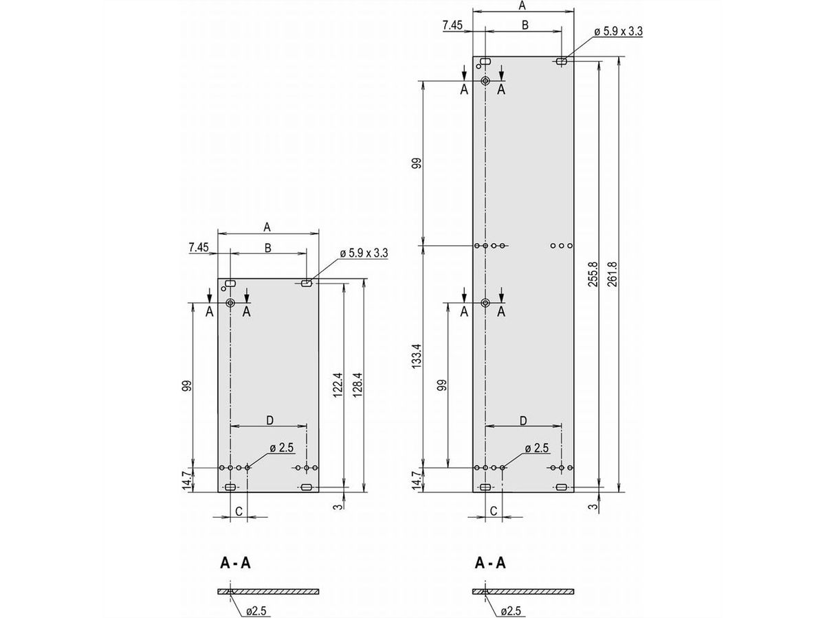 SCHROFF Unité enfichable, face avant, non blindée, pour poignée trapézoïdale statique, 3 U, 4 CV, 2,5 mm, alu, face avant anodisée, face arrière conductrice