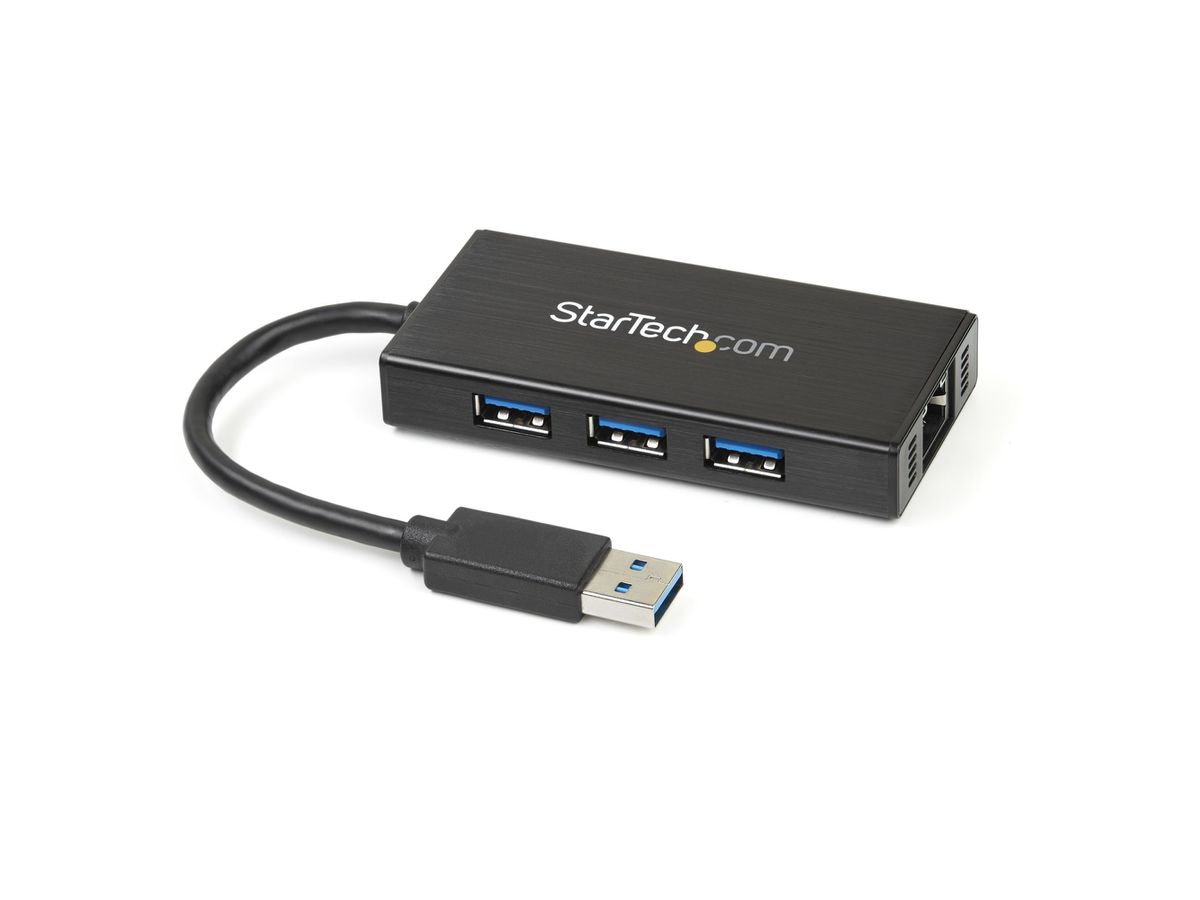 StarTech.com Hub USB 3.0 portable à 3 ports avec câble intégré plus Gigabit Ethernet - Aluminium