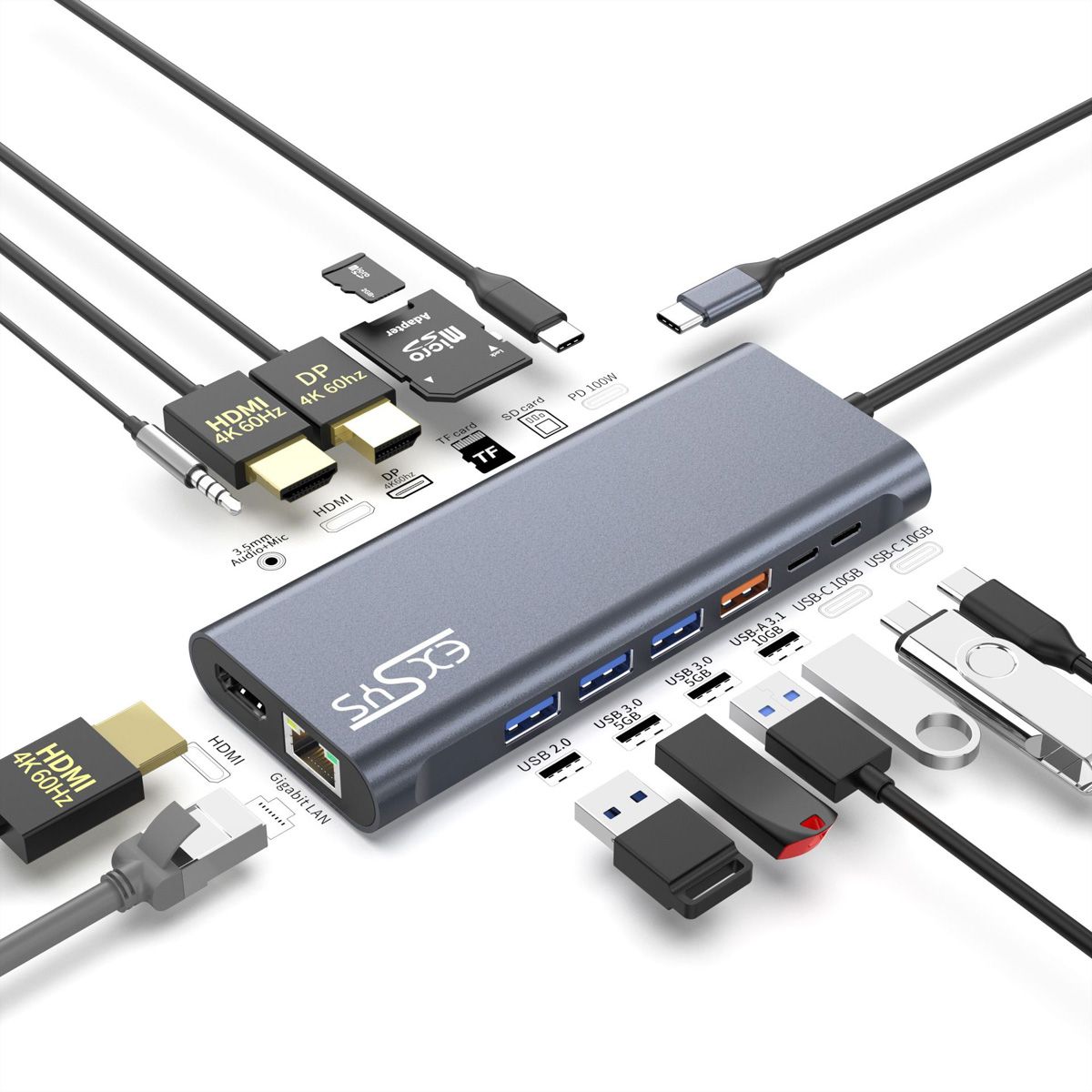 EXSYS EX-1226HM Station d'accueil 14 en 1 USB 3.2 Gen 2x1