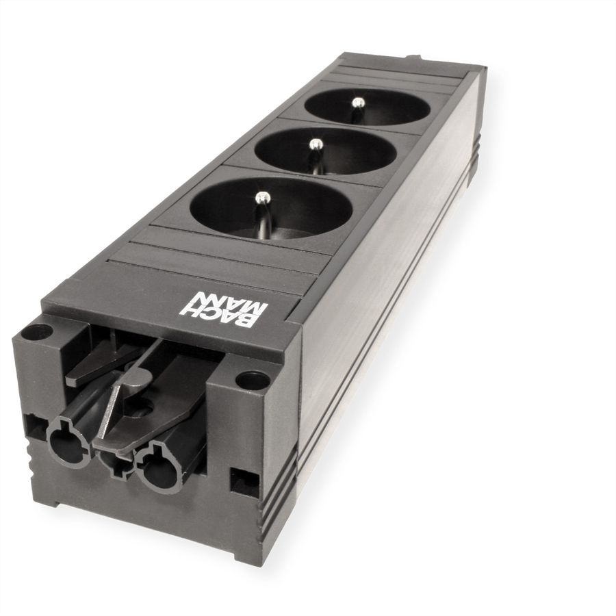 BACHMANN STEP BASE 3xUTE GST18, Fiche à contact de protection CEE 7/7 C19 0,5m, noir