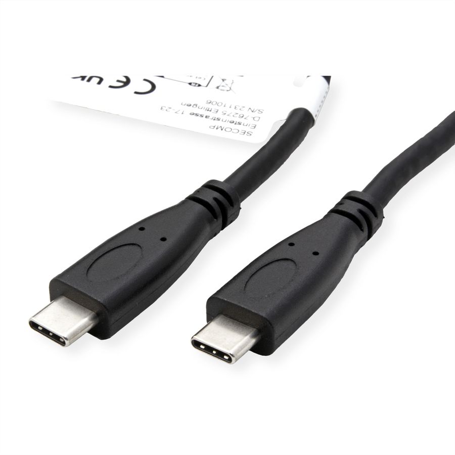 ROLINE Câble USB 3.2 Gen 2, avec PD, C-C, M/M, 4K UHD-1, 10Gbit/s, Emark, 100W, noir, 0,5 m