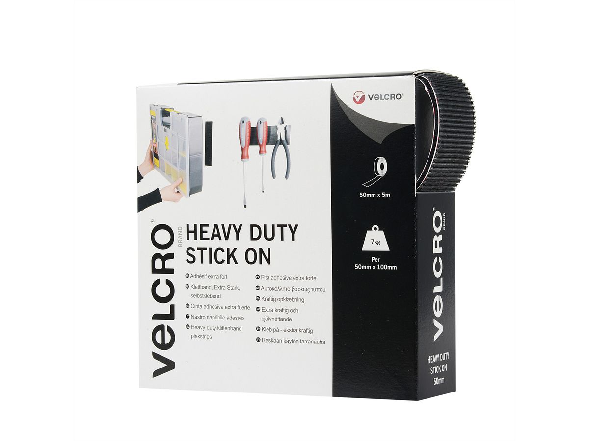 VELCRO® Bande 50mmx5m noir, crochets&velours autocollants extra fort