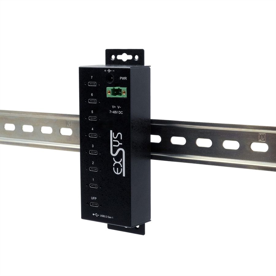 EXSYS EX-1537HMVS Hub USB-C 3.2 Gen 1 métallique à 7 ports, avec protection contre les surtensions EDS 15 kV