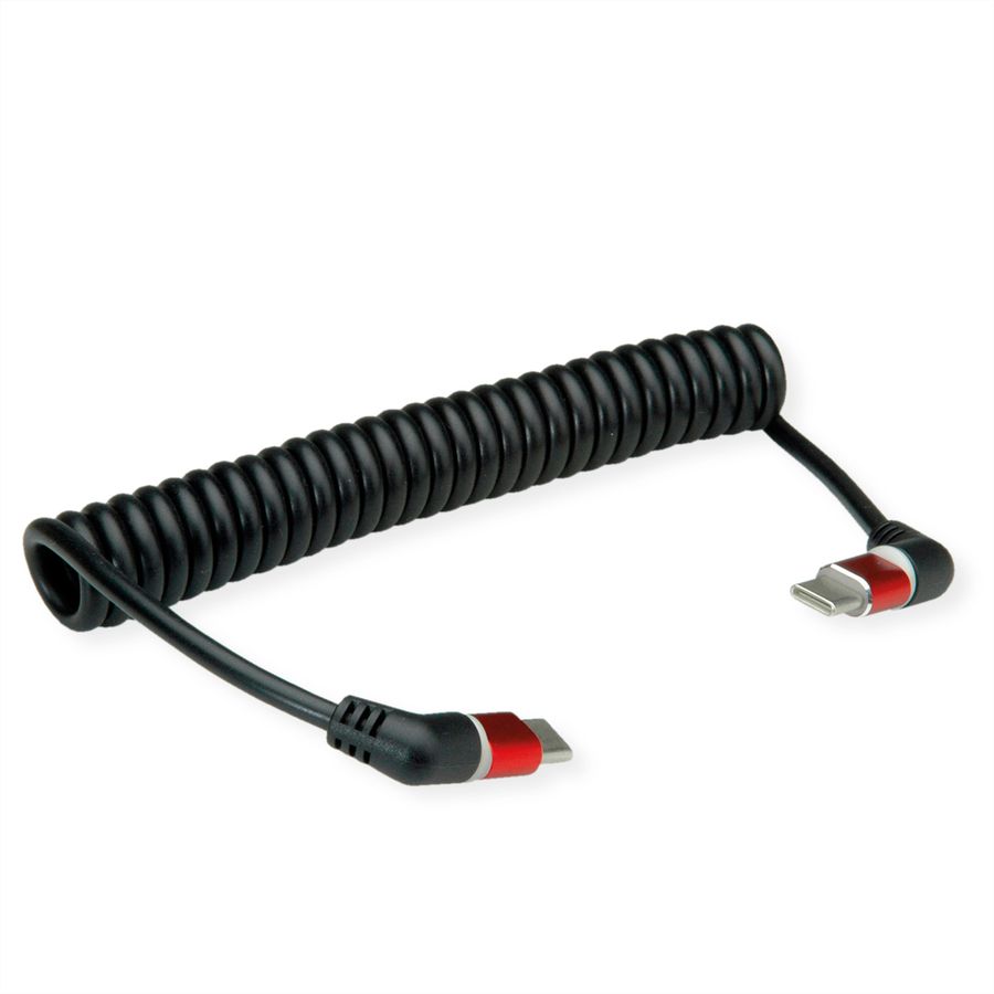 ROLINE Câble USB type C-C, M/M, rotation à 360°, 60W, spirale, rouge/noir, 1,5 m